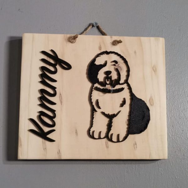 Cuadro de madera personalizado con imagen de mascota y nombre